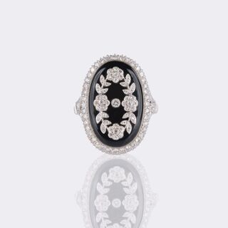Onyx Diamond Ring in Art Nouveau Style