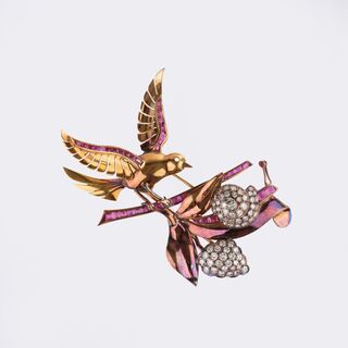 Ruby Diamond Brooch 'Oiseau avec escargot'