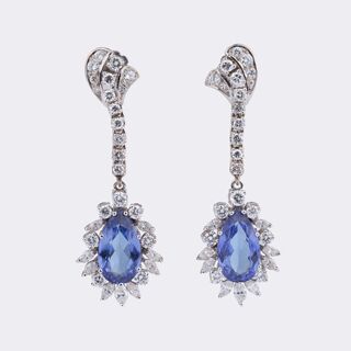 - Pair of Diamond Earrings with changeable Pendants of Tanzanites and South Sea Pearls Pair of Diamond Earrings with changeable Pendants of Tanzanites and South Sea Pearls