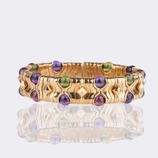 'Parentesi' Cuff Bangle Bracelet with Pink Tourmalines, Peridots and Amethysts
