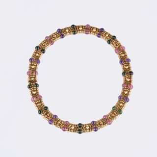 Gold Necklace  'Parentesi' with Pink Tourmalines, Peridots and Amethysts