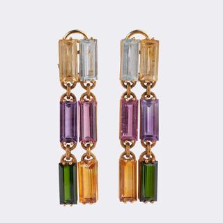 Pair of Multicolor Vintage Gemstone Ear Pendants