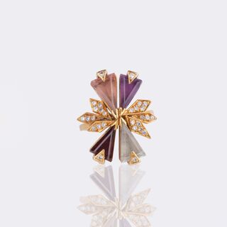 Vintage Multicolor Gemstone Ring with Diamonds