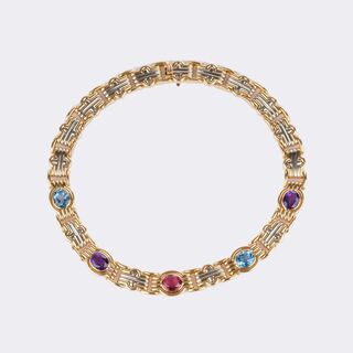 'Parentesi' Gold Necklace with Multicolor Precious Gemstones