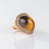Large Cocktail Ring with Tiger Eye and Fancy Diamonds - image 1