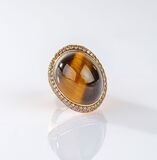 Large Cocktail Ring with Tiger Eye and Fancy Diamonds - image 2
