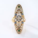 Large Art Nouveau Ring with Sapphires and Diamonds - image 1