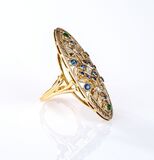Large Art Nouveau Ring with Sapphires and Diamonds - image 2