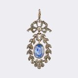 Antique Diamond Pendant with Natural Ceylon Sapphire