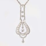Fine Art Nouveau Diamond Pendant on Necklace - image 1