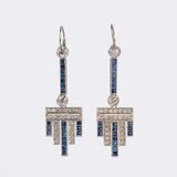 Pair of Art-déco Sapphire Diamond Earpendants - image 1