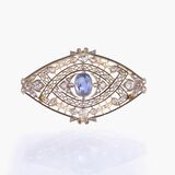 Filigrée Belle Époque Diamond Pearl Brooch with natural Ceylon Sapphire - image 1