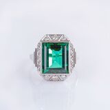 Fine Art-déco Tourmaline Diamond Ring - image 1