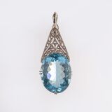 Art Noveau Aquamarine Diamond Pendant - image 1