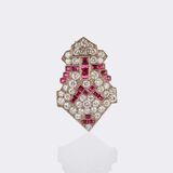 Art-déco Clip Pendant with Diamonds and Rubies