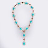 Langes Kristall Diamant Collier mit Türkisen und Amethysten - Bild 1