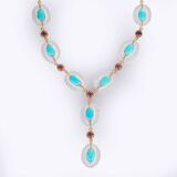 Langes Kristall Diamant Collier mit Türkisen und Amethysten - Bild 2