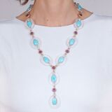 Langes Kristall Diamant Collier mit Türkisen und Amethysten - Bild 3