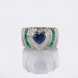 Diamant Smaragd Bandring mit Saphir im Herzschliff - Bild 1