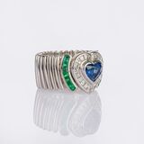 Diamant Smaragd Bandring mit Saphir im Herzschliff - Bild 2
