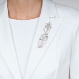 Long Filigree Brooch with Precious Stones - image 2