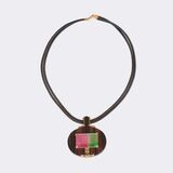 Multicoloured Tourmaline on Wood Pendant with Leather Necklace - image 2