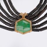 Smaragd Brillant Centerpiece an ebonisiertem Holz-Collier - Bild 1