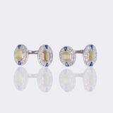 Pair of Diamond Sapphire Cufflinks with Chrysoberyl Cat Eye