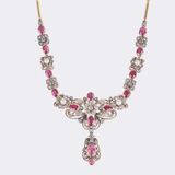 Flower Necklace with Diamonds, Pearls and Natural Rubies - image 1