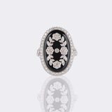 Onyx Diamond Ring in Art Nouveau Style - image 1