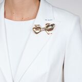 Two-coloured Vintage Gold Brooch with Rubies and Diamonds 'ruban doré' - image 2