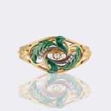 Late Biedermeier Enamel Gold Bangle Bracelet with Old Cut Diamonds - image 1