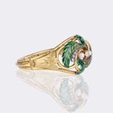 Late Biedermeier Enamel Gold Bangle Bracelet with Old Cut Diamonds - image 2