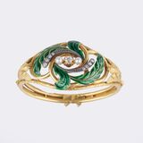 Late Biedermeier Enamel Gold Bangle Bracelet with Old Cut Diamonds - image 3