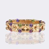 'Parentesi' Cuff Bangle Bracelet with Pink Tourmalines, Peridots and Amethysts - image 1