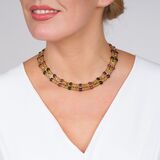 Gold Necklace 'Parentesi' with Pink Tourmalines, Peridots and Amethysts - image 3