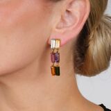 Pair of Multicolor Vintage Gemstone Ear Pendants - image 2