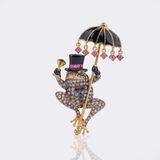 Gemstone Brooch 'Frog with Umbrella'