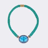 High-Carat Topaz Sapphire Pendant on Turquoise-Braided Necklace - image 1