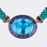 High-Carat Topaz Sapphire Pendant on Turquoise-Braided Necklace - image 2
