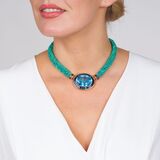 High-Carat Topaz Sapphire Pendant on Turquoise-Braided Necklace - image 3