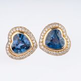 Pair of very fine Sapphire Diamond Earclips 'Hearts' - image 1