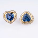 Pair of very fine Sapphire Diamond Earclips 'Hearts' - image 2
