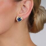 Pair of very fine Sapphire Diamond Earclips 'Hearts' - image 4
