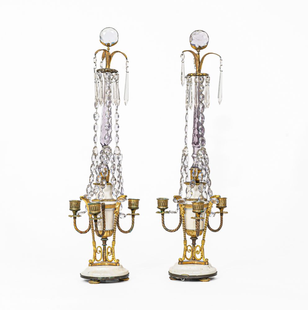 A Pair Ormolu Empire Girandols with Crystal glass