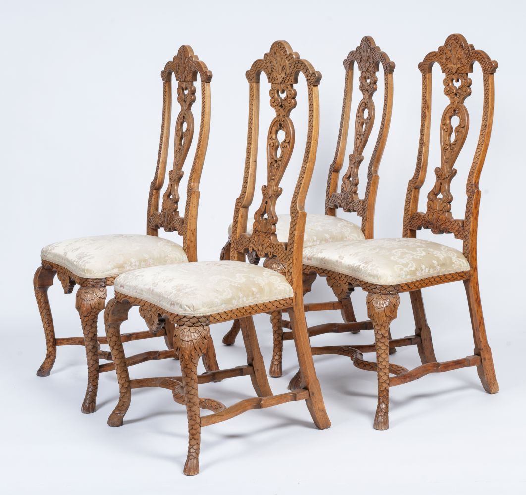 A Set of 4 Rococo Chairs with rare Scale Carving - image 3