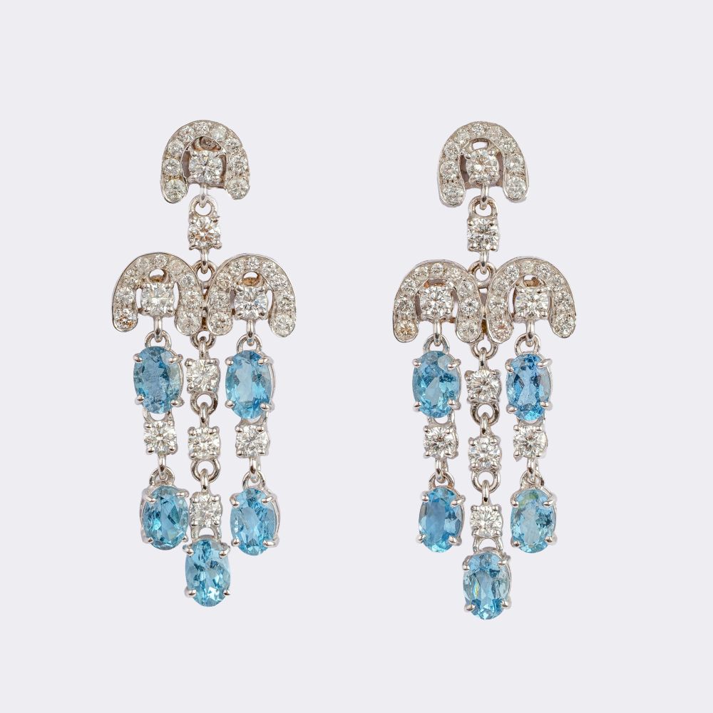 Pair of Aquamarine Diamond Earrings