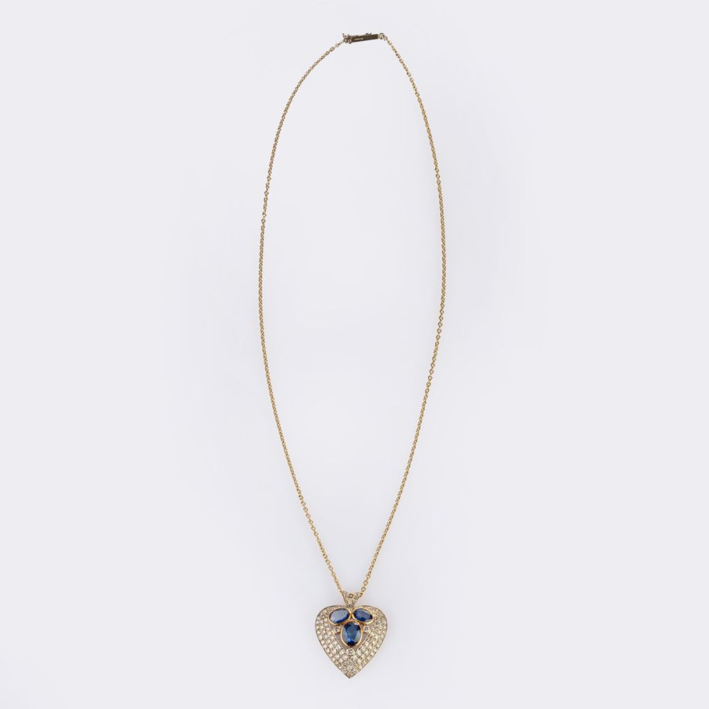 Heartshaped Sapphire Diamond Pendant on Necklace - image 2