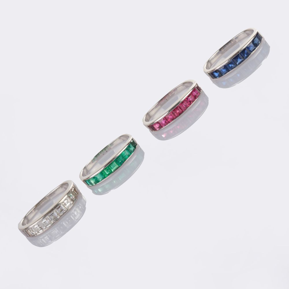 Four Stacking Rings with Diamonds, Rubies, Sapphires and Emeralds - image 3