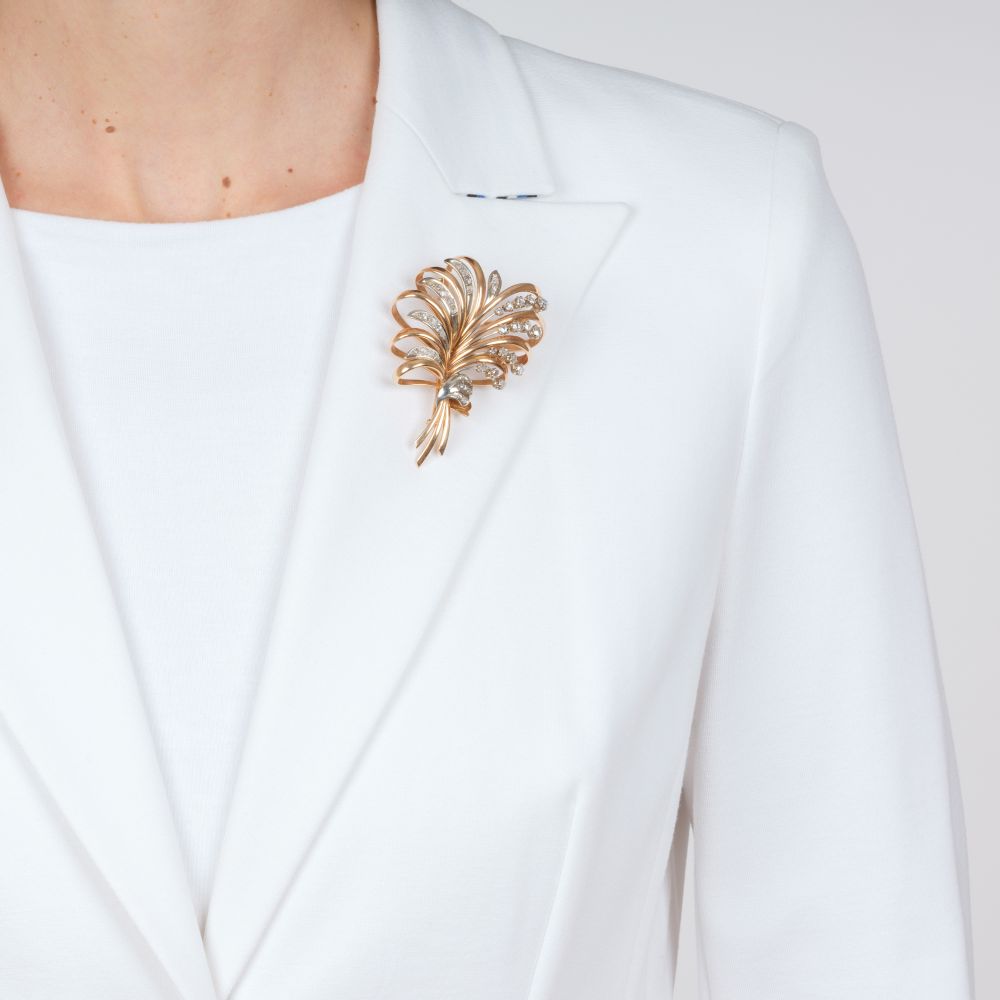 Vintage Diamond Flower Brooch - image 2